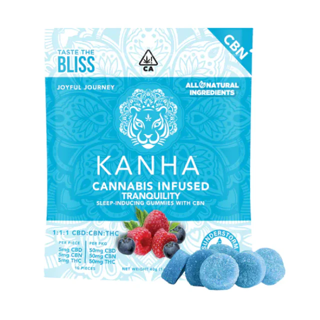 Kanha - 10CT- BLUE RASPBERRY- TRANQUILITY- 1:1:1- CBD:THC:CBN- GUMMIES Main Image