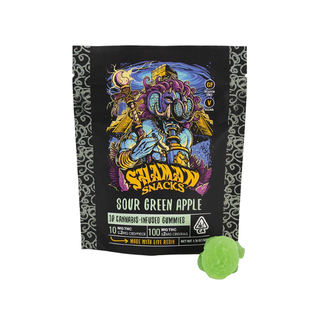 Shaman - DISCOUNTED - 10CT- SOUR GREEN APPLE - LIVE RESIN- GUMMIES Main Image